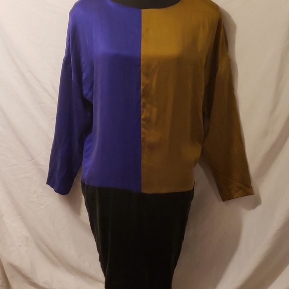 100% Silk COLOR Block Mary Jo Bruno Dress - Picture 1 of 6